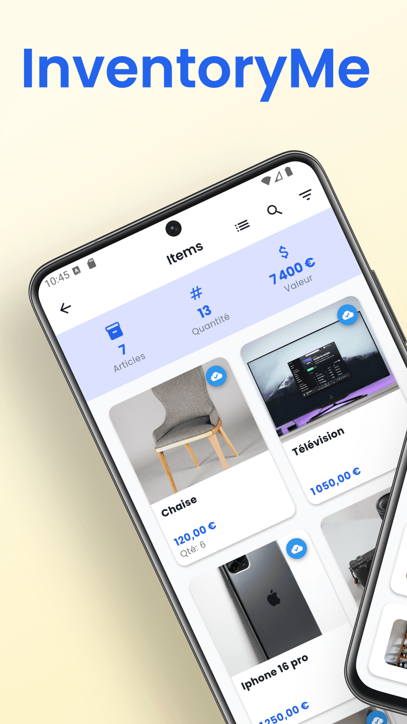 InventoryMe - Inventaire en mode affichage grille avec photos des objets